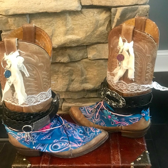 Justin Boots Shoes - Distressed  Upcycled  Justin Cowboy Boots